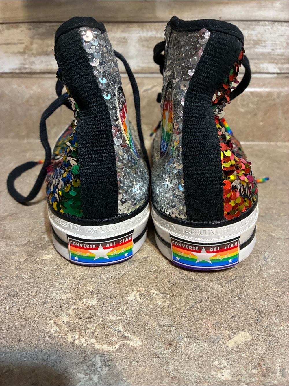 Converse High Top Size 6.5 Pride Sequin Sneakers in Multicolor and Silver - Picture 5 of 11
